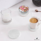 Set of 6 White Marble Coasters with Holder