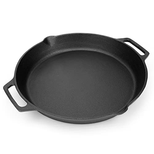 Cast Iron Pan Serving Pan Frying Pan Casserole 13.8 inch Pre-Seasoned BBQ Grill Pan for Gas Grill, Charcoal Grill Frying Pan, Pizza Pan, Oven