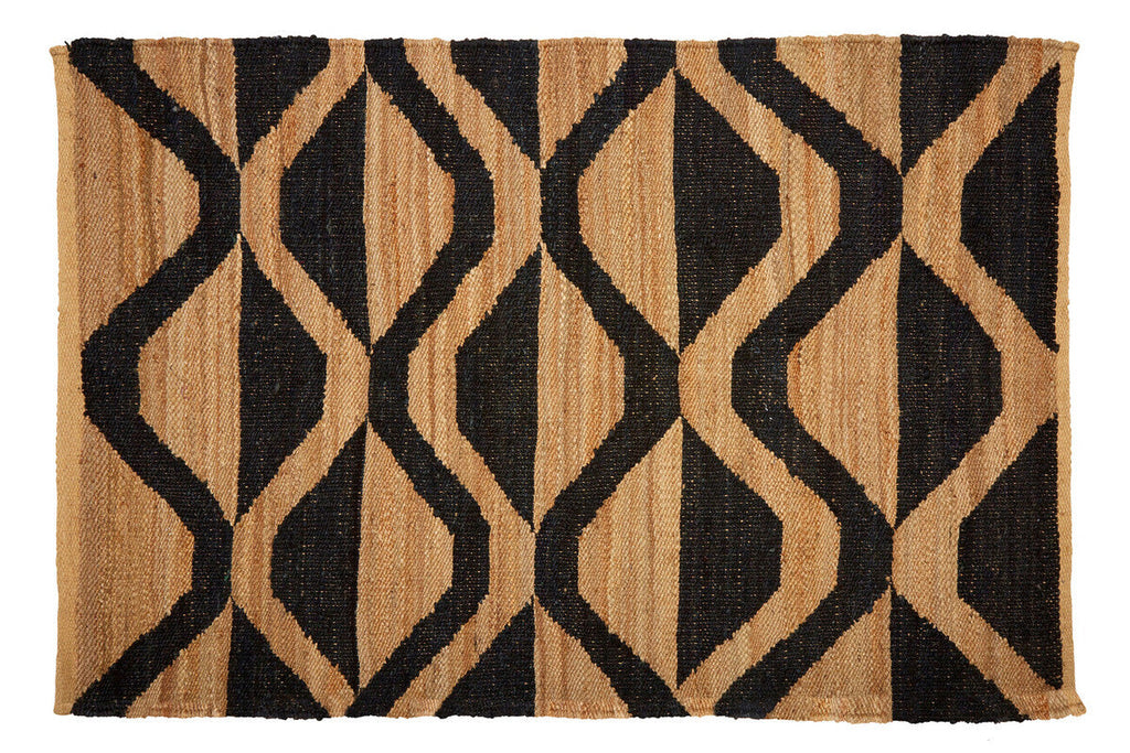 Large Black Wave Pattern Rug