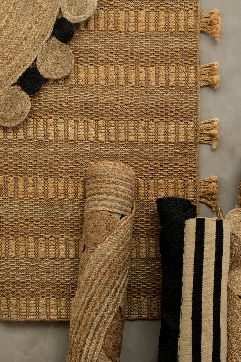 Small Sand and Black Braided Rug