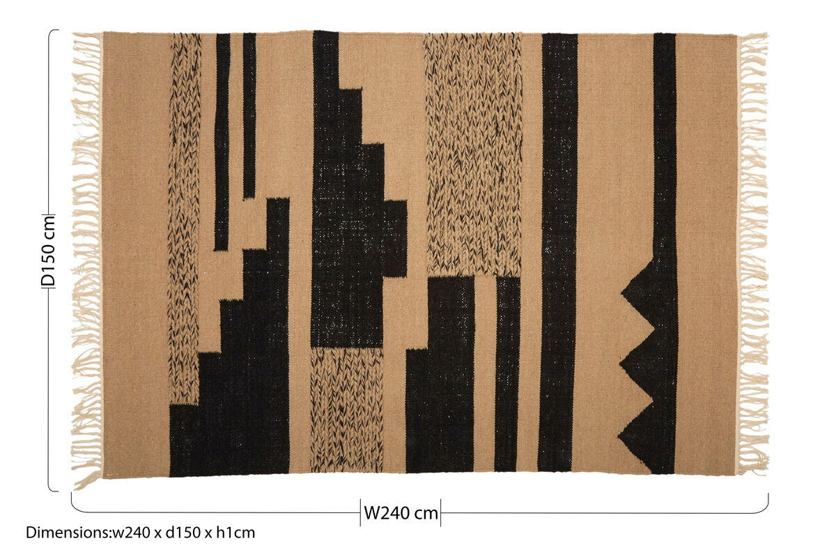 Large Sand and Black Braided Rug