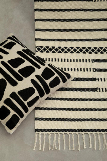 Black and White Striped Cotton Table Runner