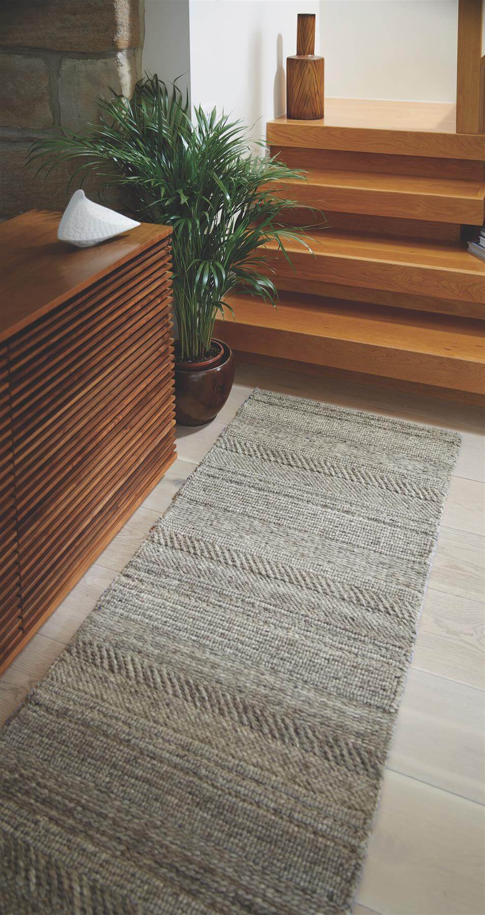 Chunky Natural/Grey Knitted Rug 67X200 cm