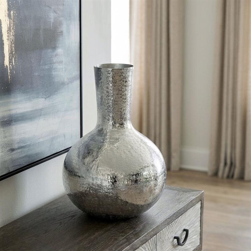 Silver Hammered Effect Bottle Vase