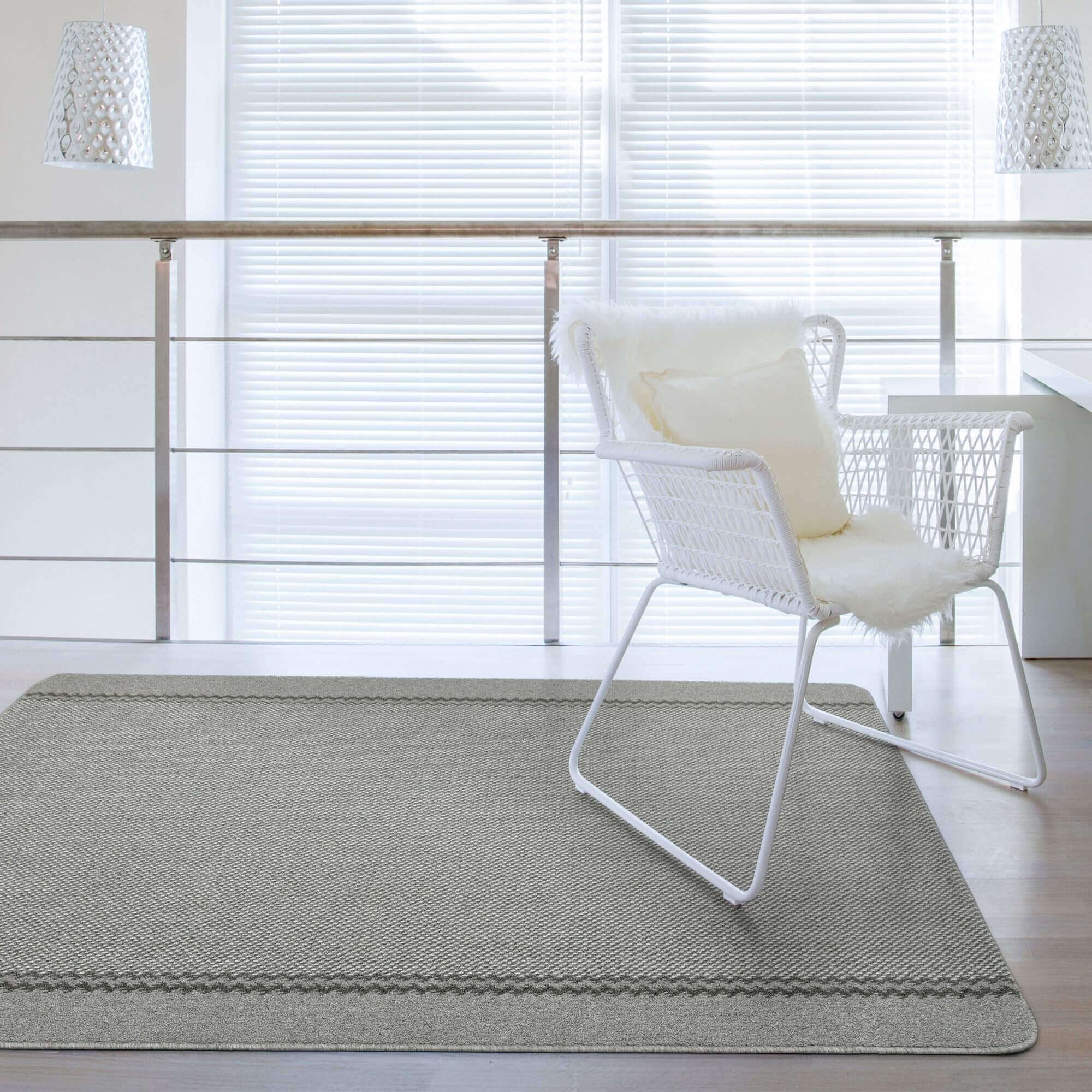 Washable Designer Bordered Grey Rug