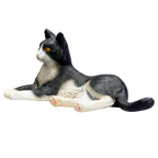 Cat Lying Black and White Toy Realistic Pet Figurine