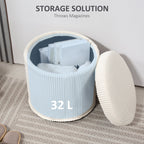 40cm Round Storage Ottoman, Corduroy Footstool with Removable Lid and Legs, Vanity Stool for Living Room, Bedroom, Beige