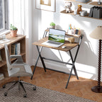 Folding Computer Desk with Monitor Shelf - Rustic Brown 81.5 cm Rustic Brown