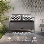 160L Rattan Garden Storage Bench, Cushioned Outdoor Bench, Grey