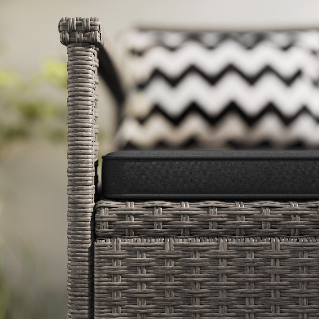160L Rattan Garden Storage Bench, Cushioned Outdoor Bench, Grey