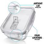 1-Compartment Glass Containers with Steam Vent Lids - 840ml - 5 PACK + 1 extra lid