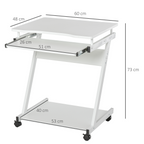 Movable Computer Desk with 4 Moving Wheels Sliding Keyboard Tray White