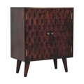 Solid Wood Mini Pineapple Carved Light Walnut Cabinet, Brown, 2 Doors