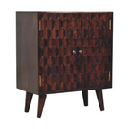 Solid Wood Mini Pineapple Carved Light Walnut Cabinet, Brown, 2 Doors