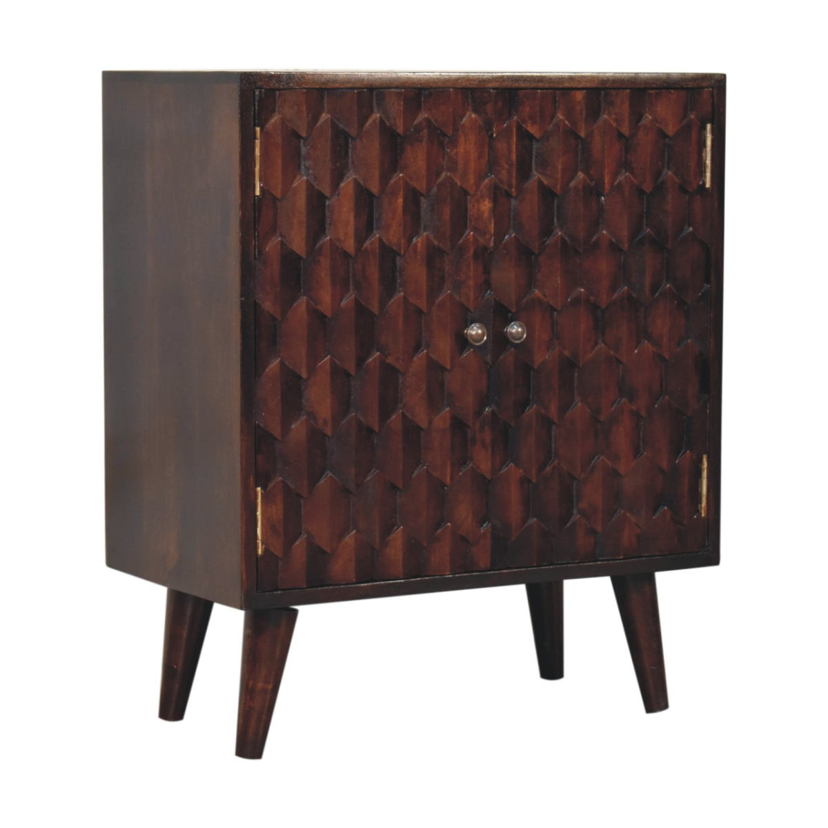 Solid Wood Mini Pineapple Carved Light Walnut Cabinet, Brown, 2 Doors