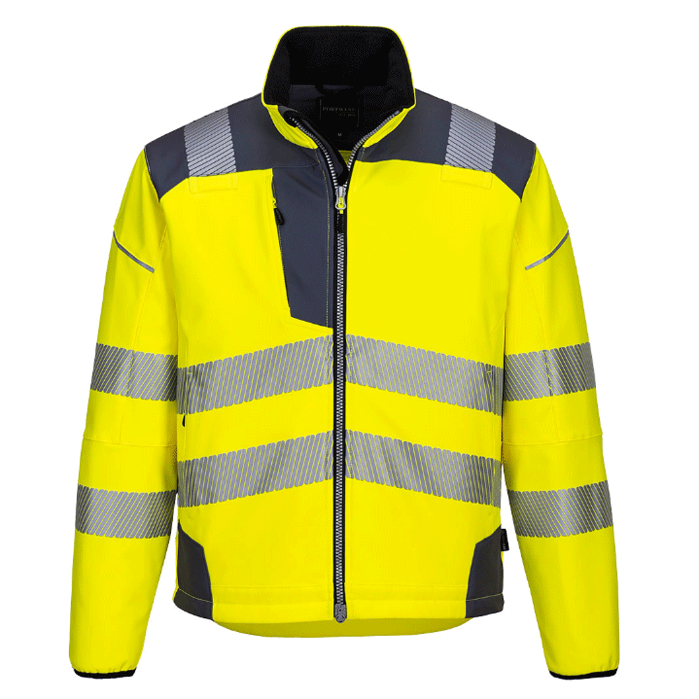 Portwest T402 PW3 Hi-Vis Softshell Jacket, Water Resistant and Breathable Yellow Grey