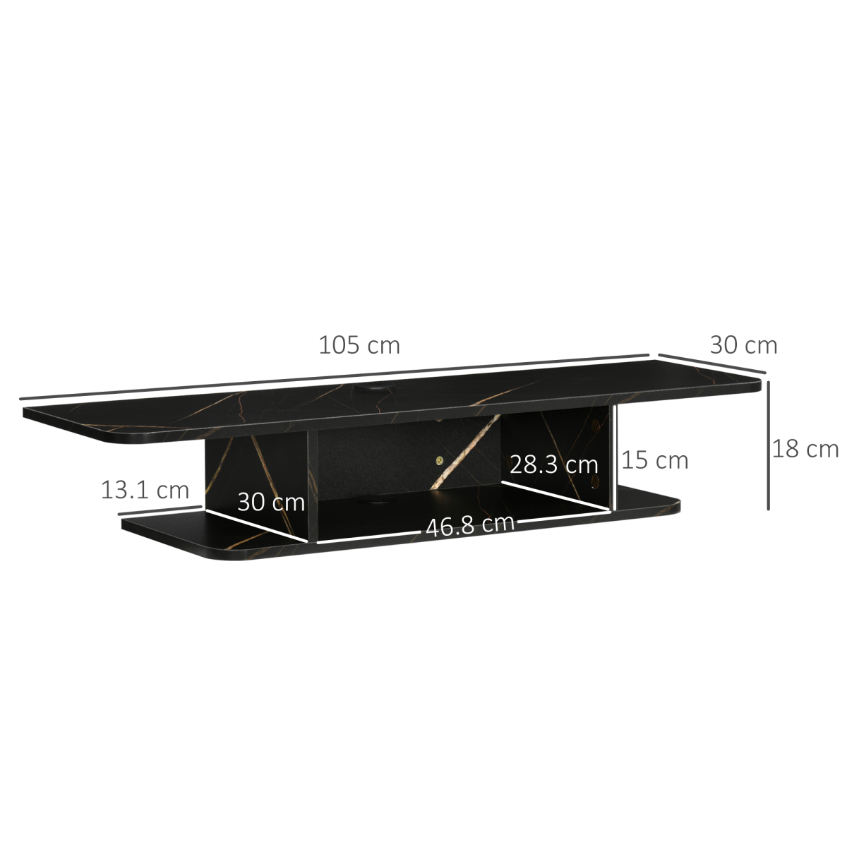 Wall Mounted TV Stand Entertainment Unit with Storage Shelf, Black