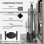 5 PCS Fireplace Companion Set, Metal Fireside Companion Set, Silver