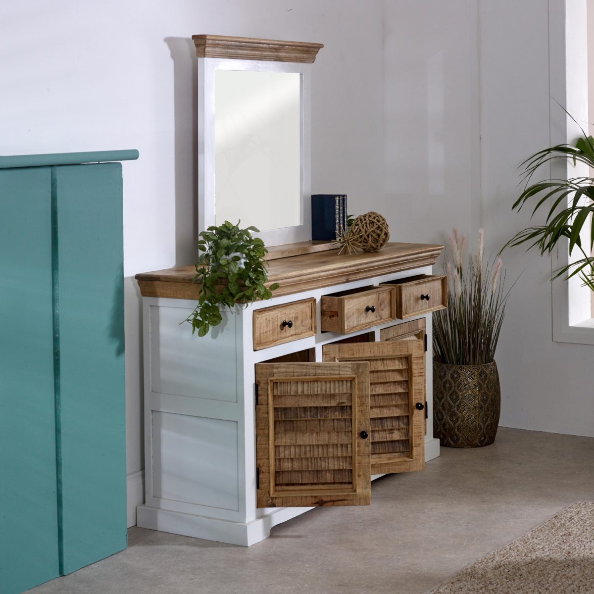 Mirror Frame with Shelf in Solid Mango Wood