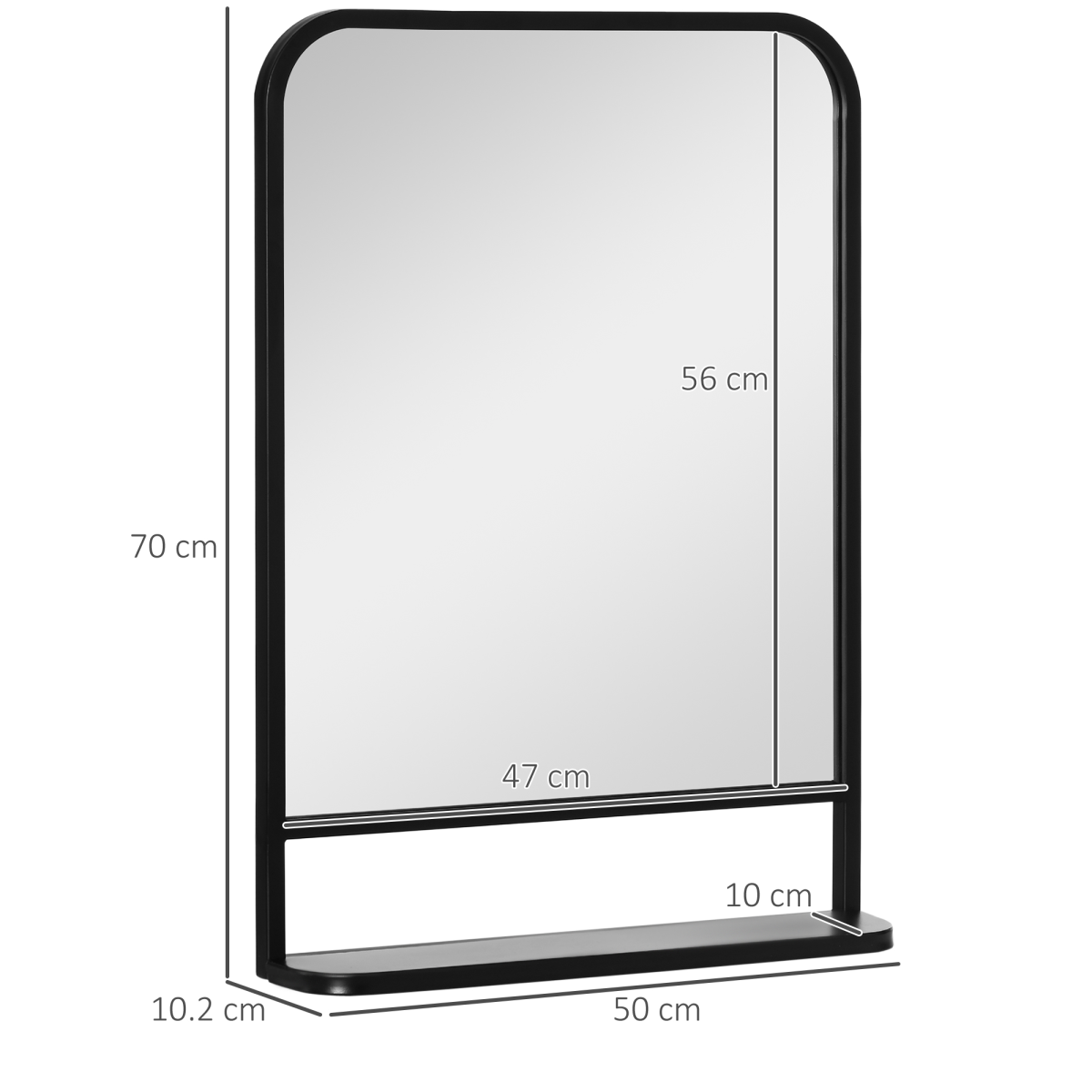 Rectangle Wall Mirror with Shelf 70 x 50 cm, for Living Room, Bedroom