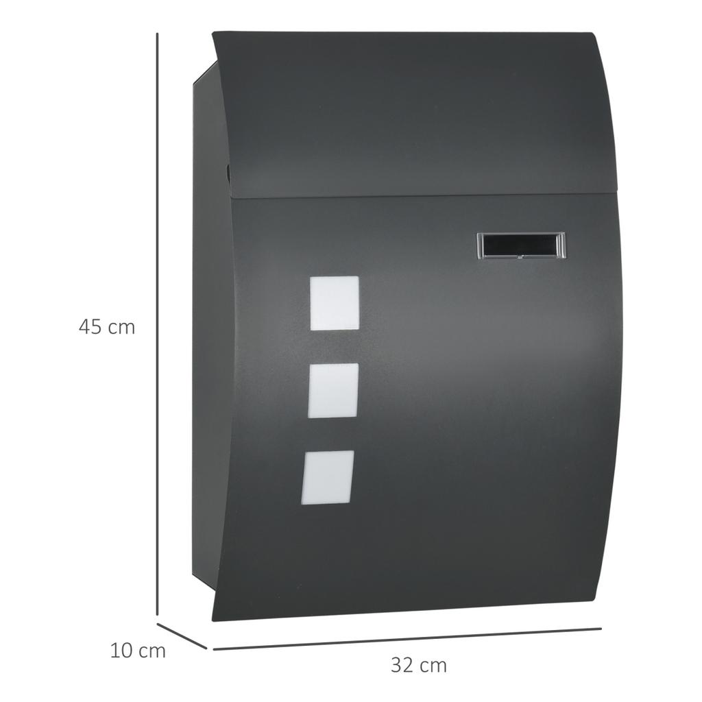 Weatherproof Wall Mounted Letter Box Post Box with Keys Anthracite Grey