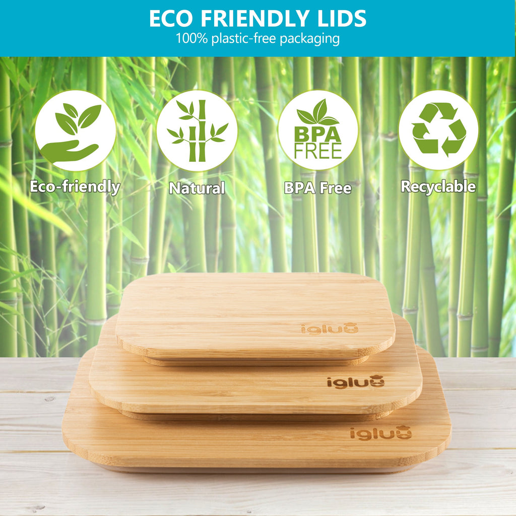 Glass Containers with Bamboo Lids - Assorted Sizes - 3 PACK