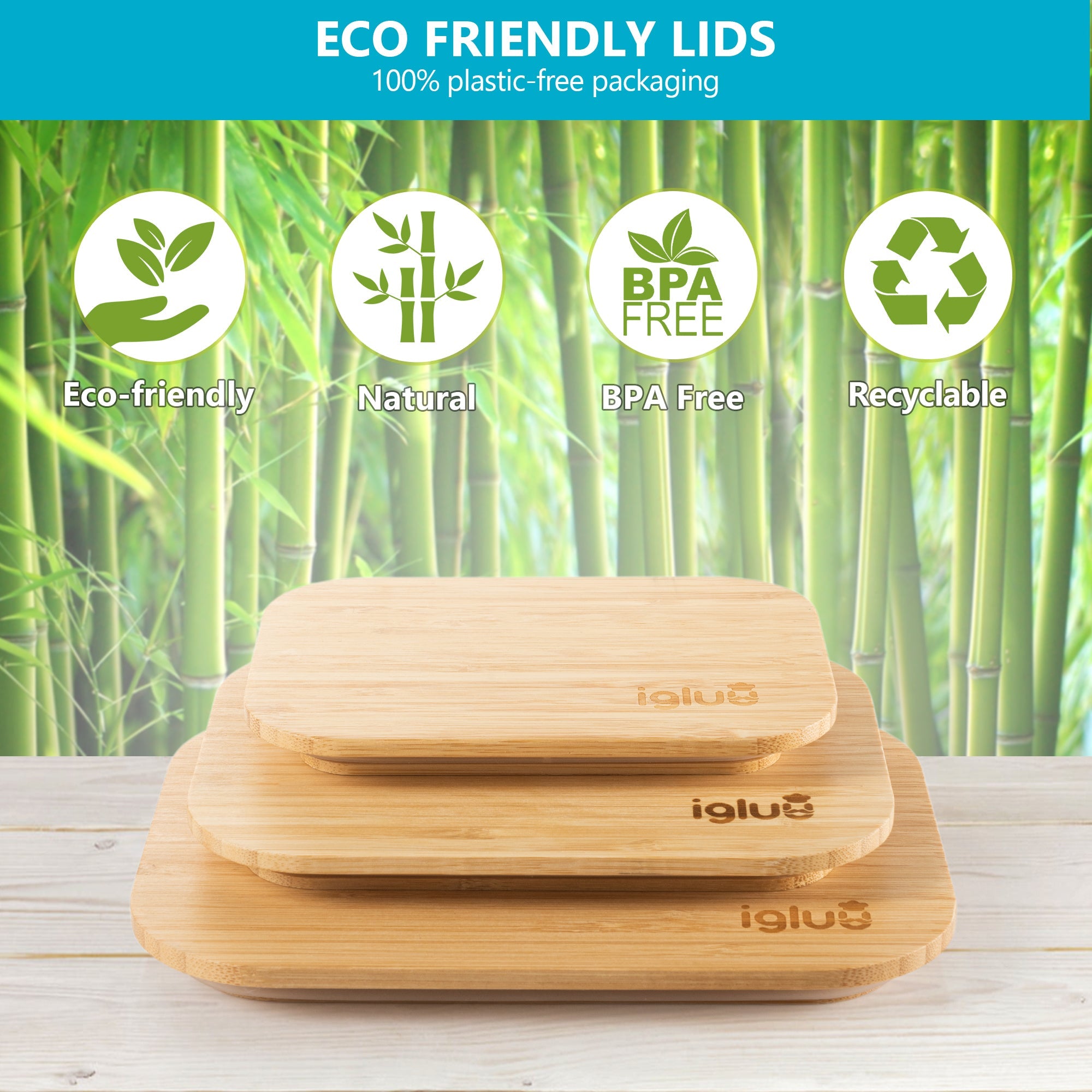 Glass Containers with Bamboo Lids - Assorted Sizes - 3 PACK