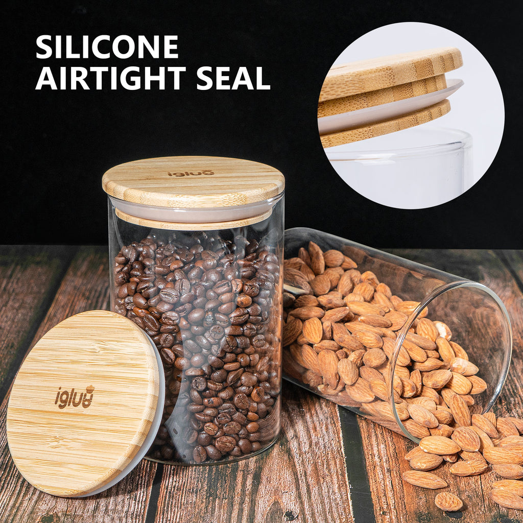 Glass Food Storage Jars with Bamboo Lids - 900ml - 3 PACK