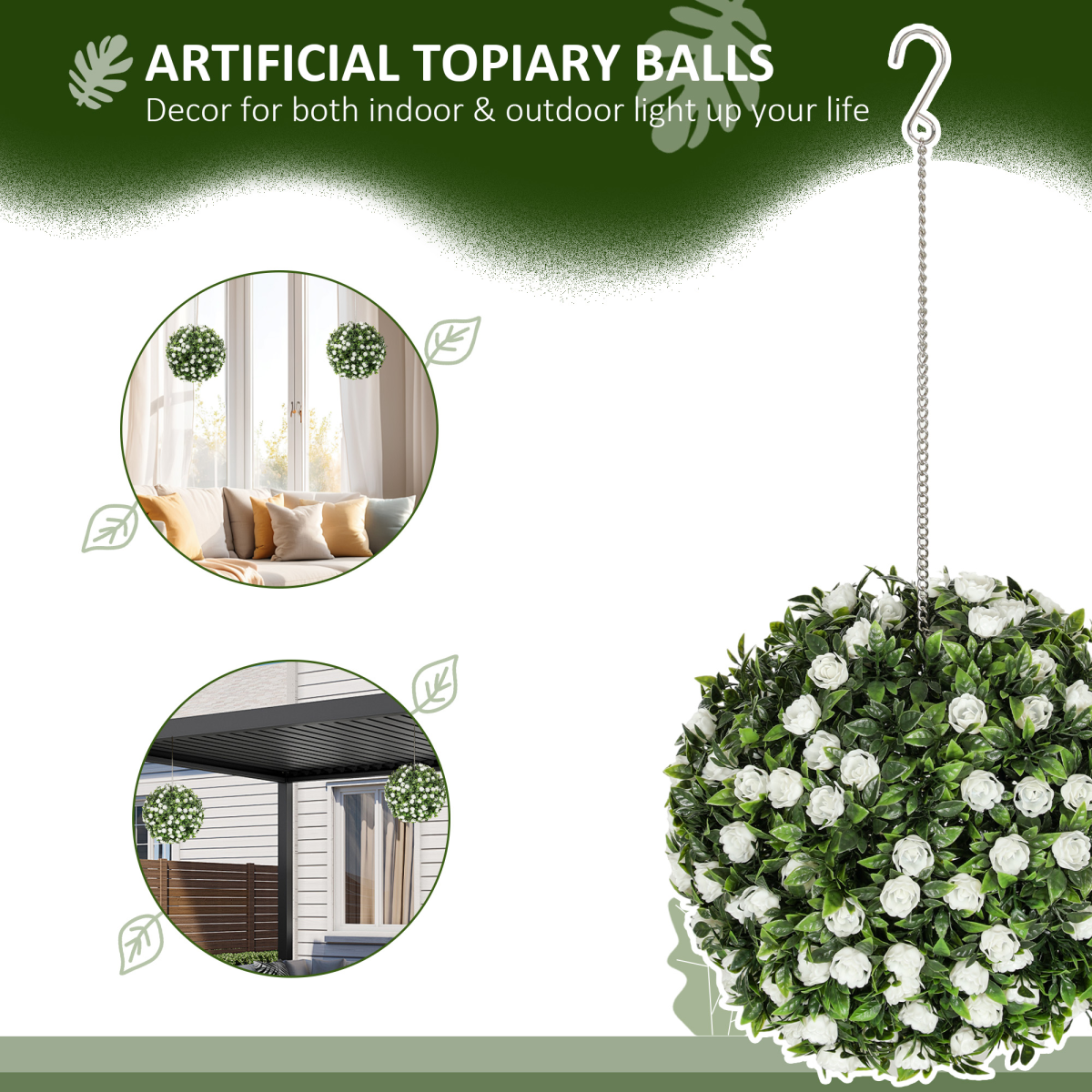 Set of 2 Artificial Plant Topiary Rose Balls, Faux Plants