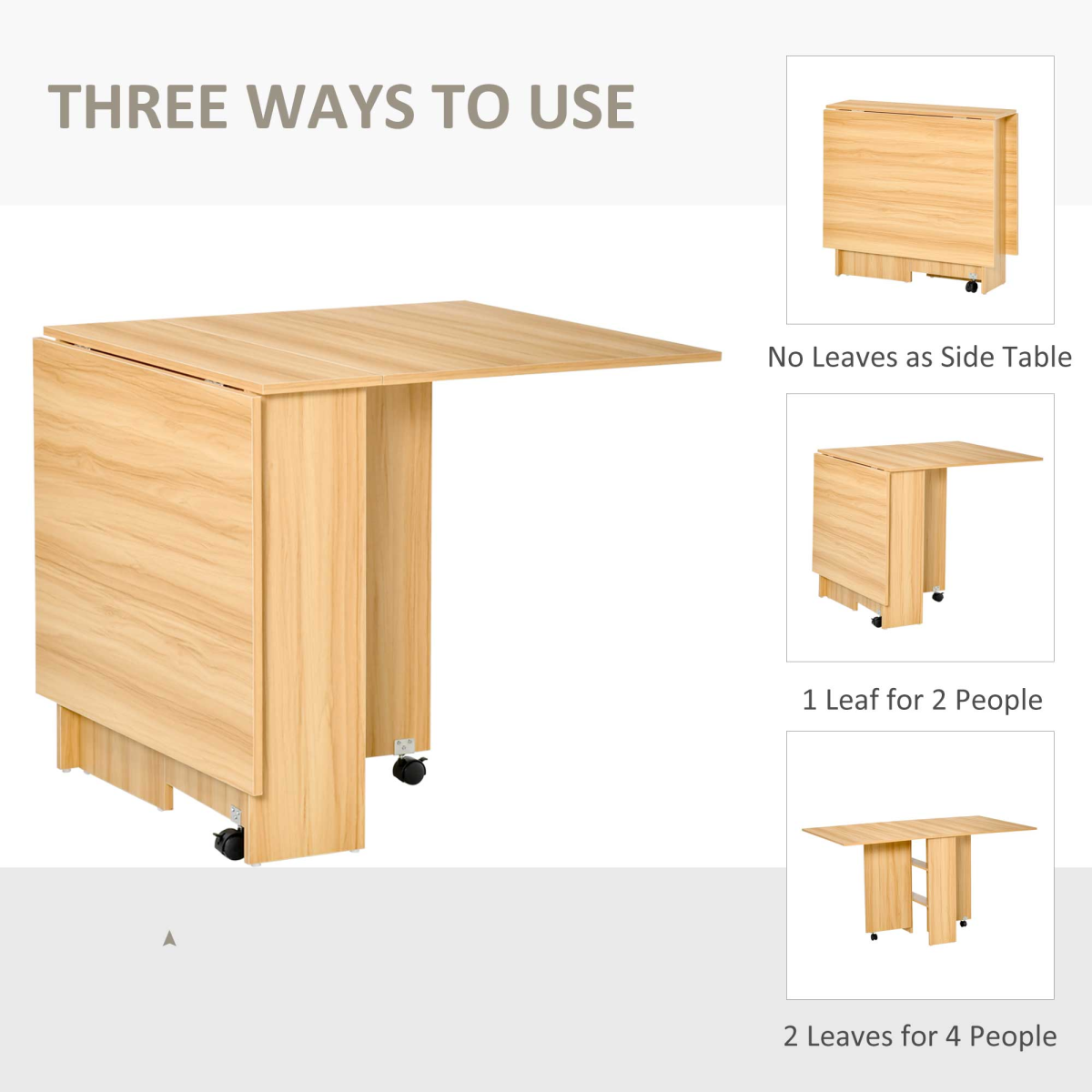 Foldable Dining Table with Storage Shelves for Kitchen, Dining Room