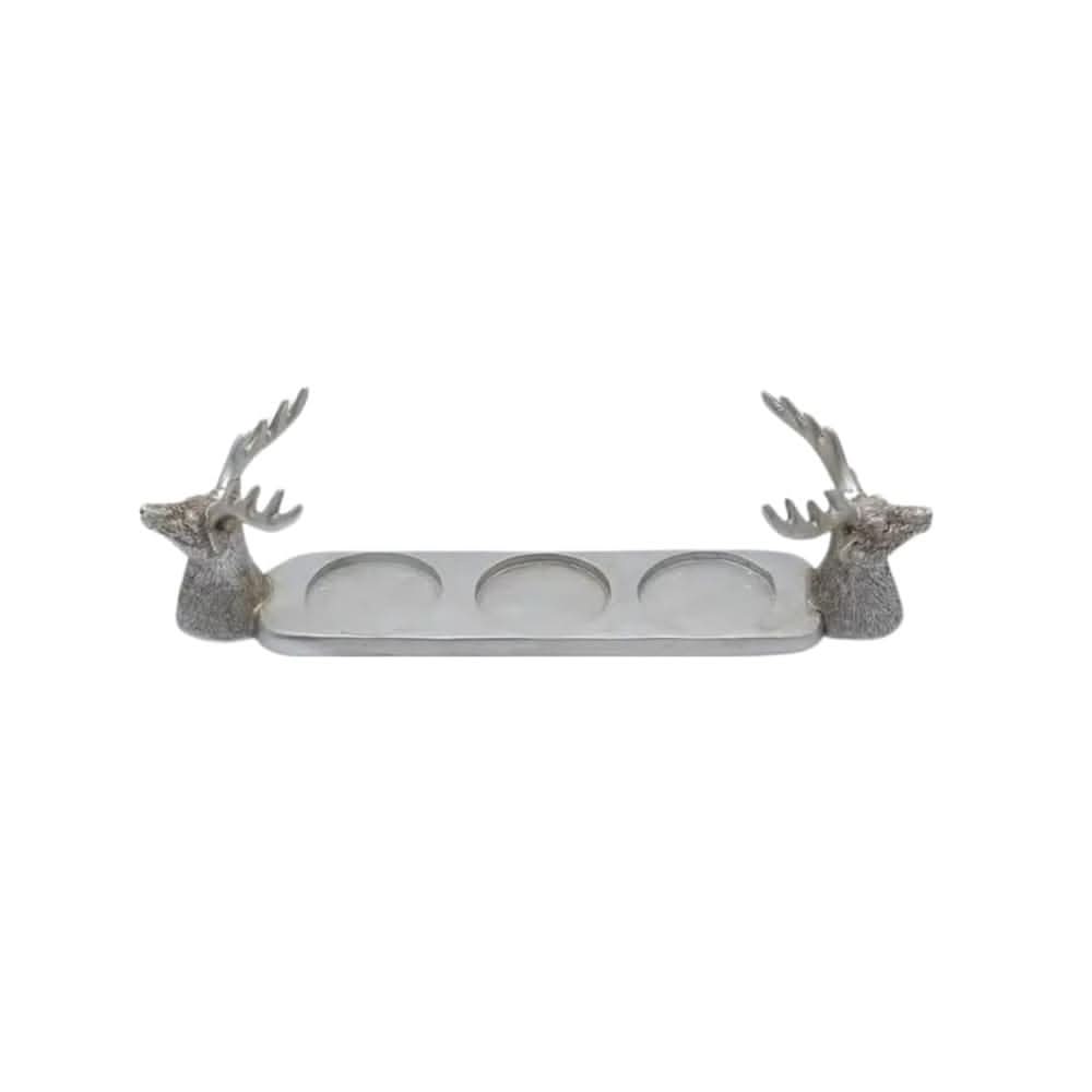 Silver Stag 3 Pillar Candle Holder Decorative Table Centrepiece