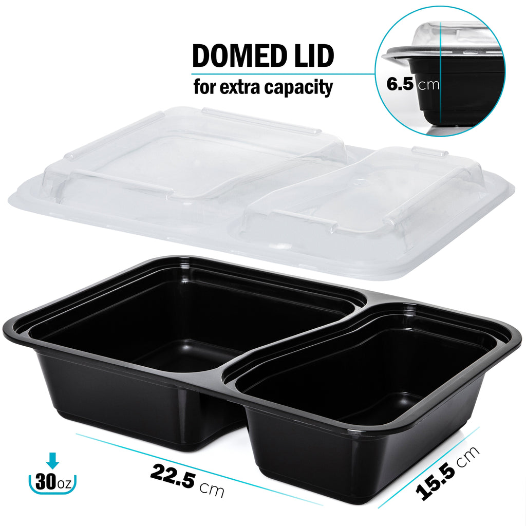 2-Compartment Reusable Containers with Airtight Lids 887ml