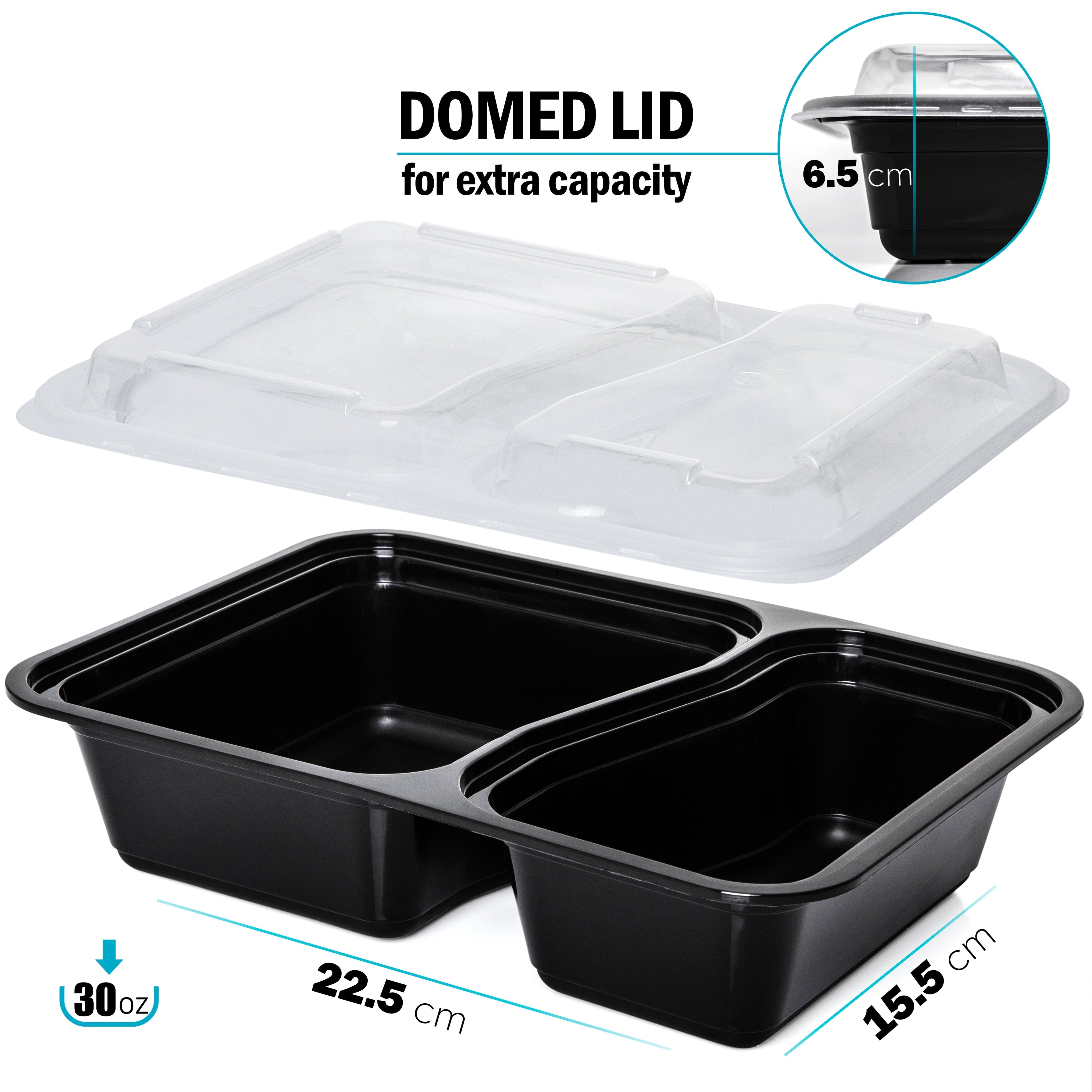 2-Compartment Reusable Containers with Airtight Lids 887ml