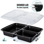 3-Compartment Reusable Containers with Airtight Lids - 946ml