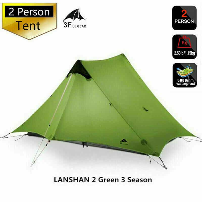 3F UL Gear Lanshan 2 Classic / 3 Season / Forest Green Hiking Pole Tent