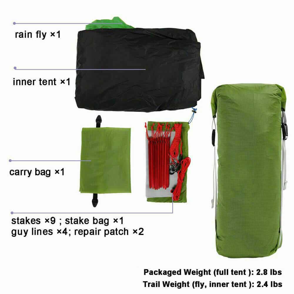 3F UL Gear Lanshan 2 Classic / 3 Season / Forest Green Hiking Pole Tent