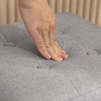 Square Footstool, Small Ottoman with Side Pocket, Linen Fabric Footrest with Rubber Wood Legs and Padded Seat, Light Grey