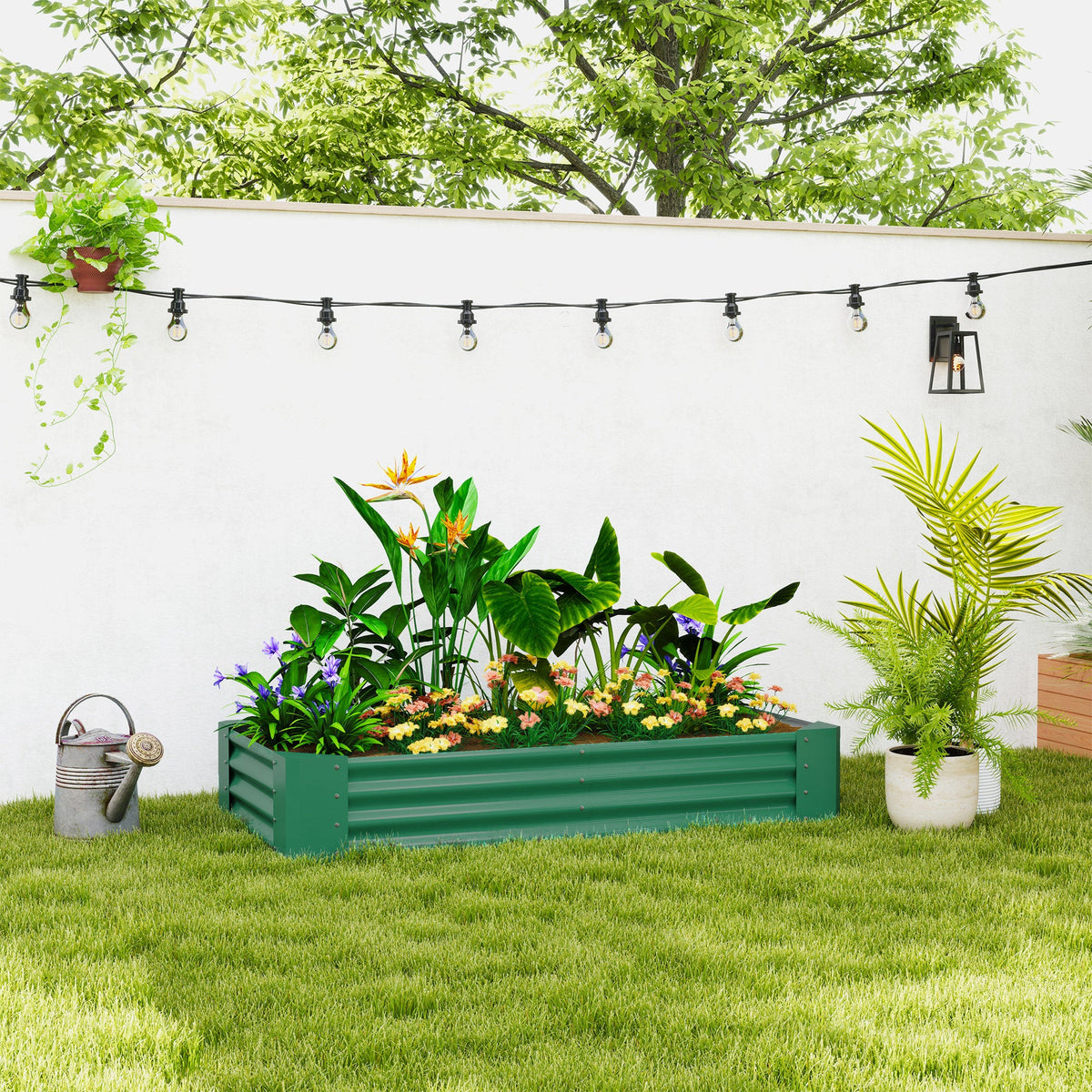 Galvanised Raised Garden Bed, 180x90x30cm Raised Planter, Green