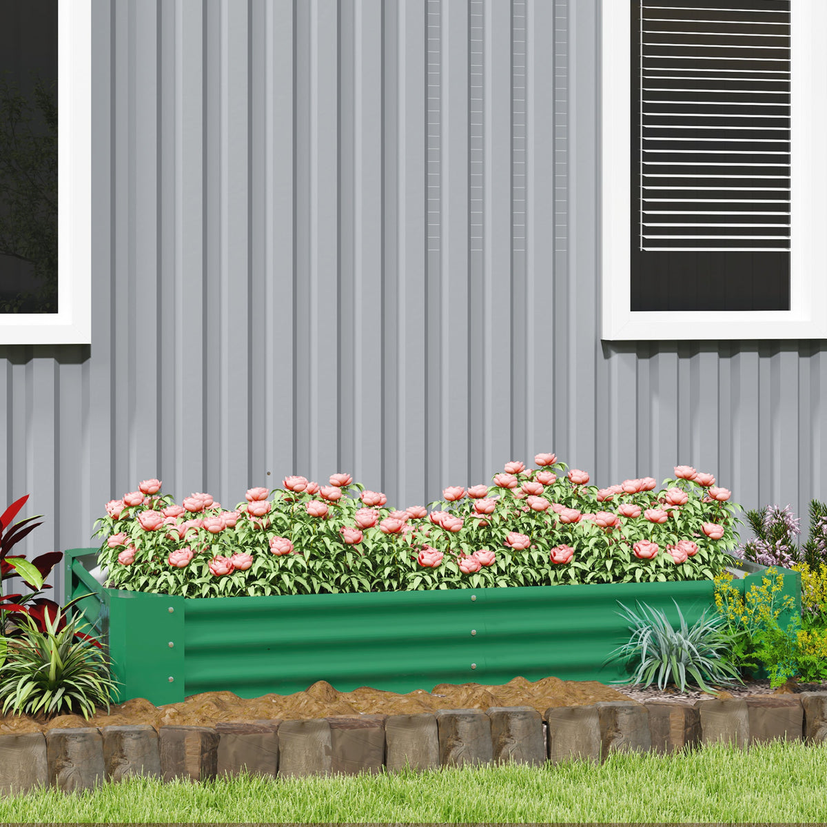 Galvanised Raised Garden Bed, 180x90x30cm Raised Planter, Green