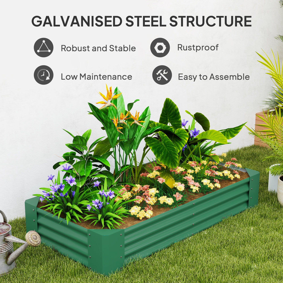 Galvanised Raised Garden Bed, 180x90x30cm Raised Planter, Green