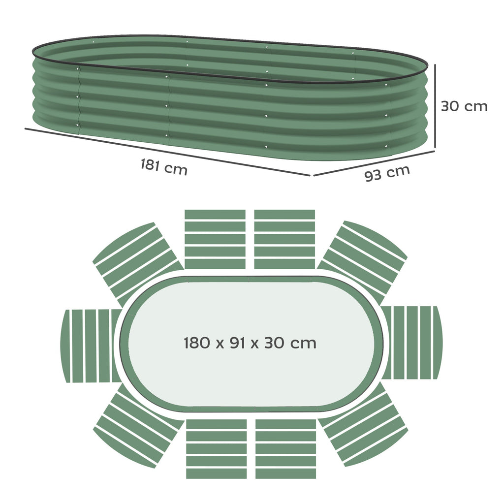Set of 2 Raised Beds for Garden with Metal Plant Stakes, Green