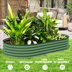 Set of 2 Raised Beds for Garden with Metal Plant Stakes, Green