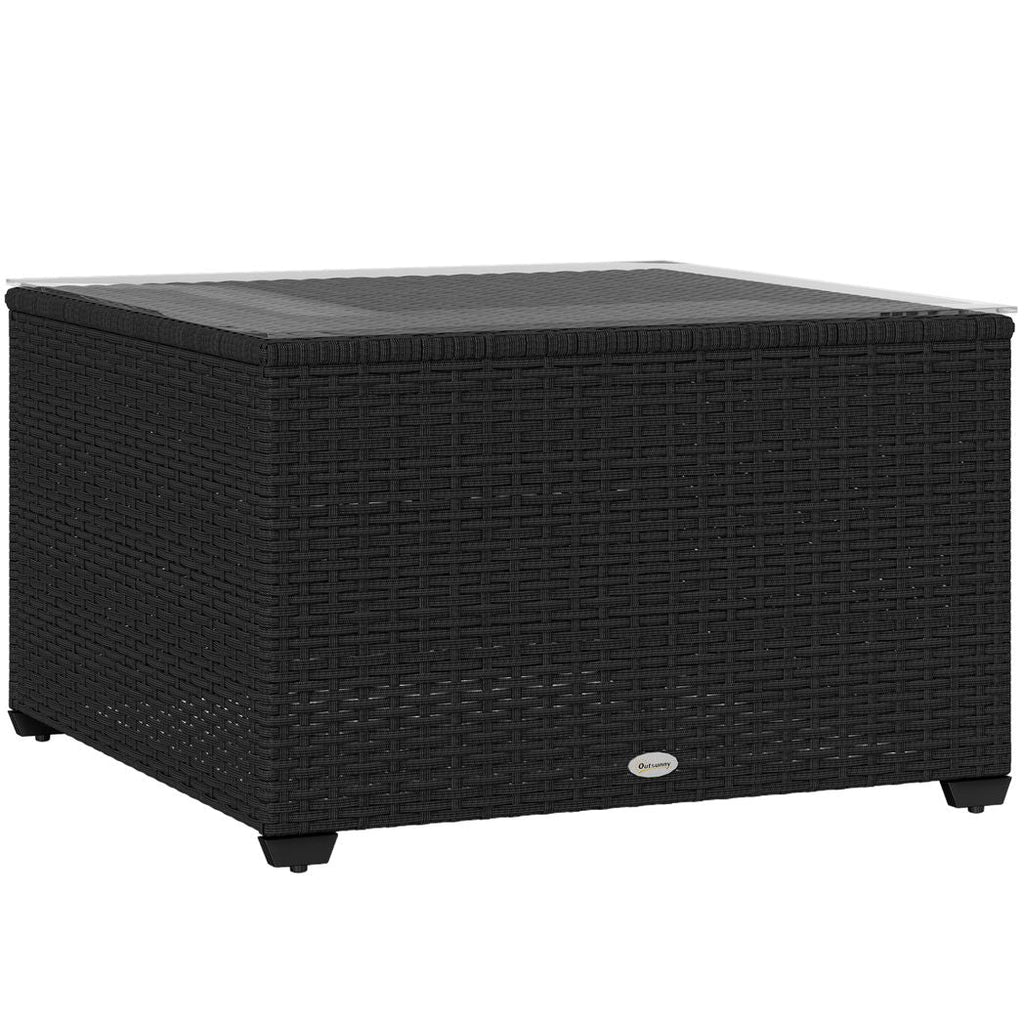 Outdoor Coffee Table with Glass Top, Rattan Side Table
