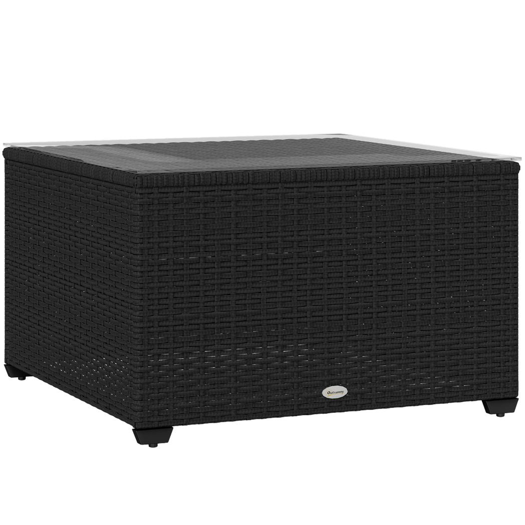 Outdoor Coffee Table with Glass Top, Rattan Side Table
