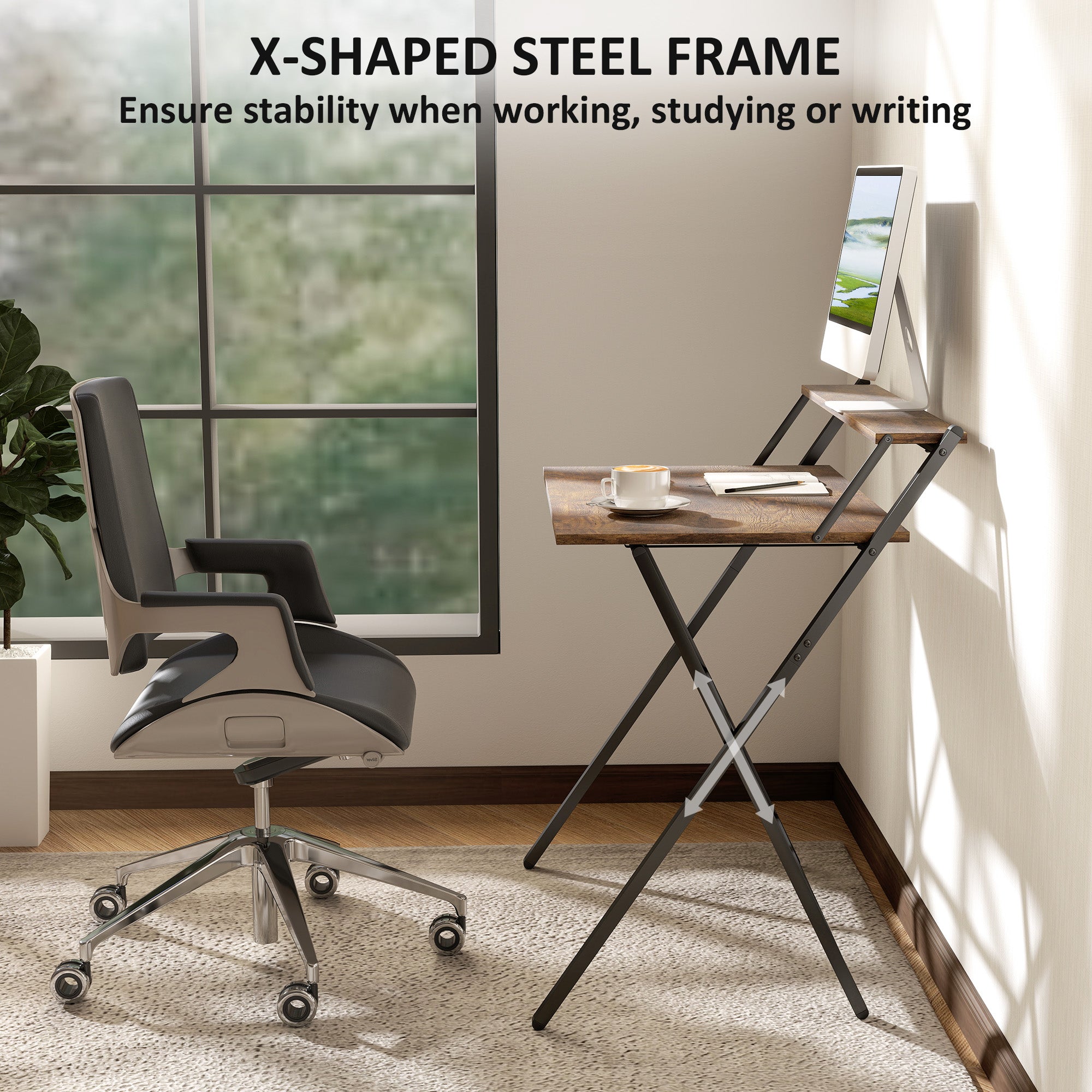 Folding Computer Desk with Monitor Shelf - Rustic Brown 81.5 cm