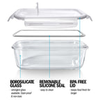 1-Compartment Glass Containers with Steam Vent Lids - 840ml - 5 PACK + 1 extra lid
