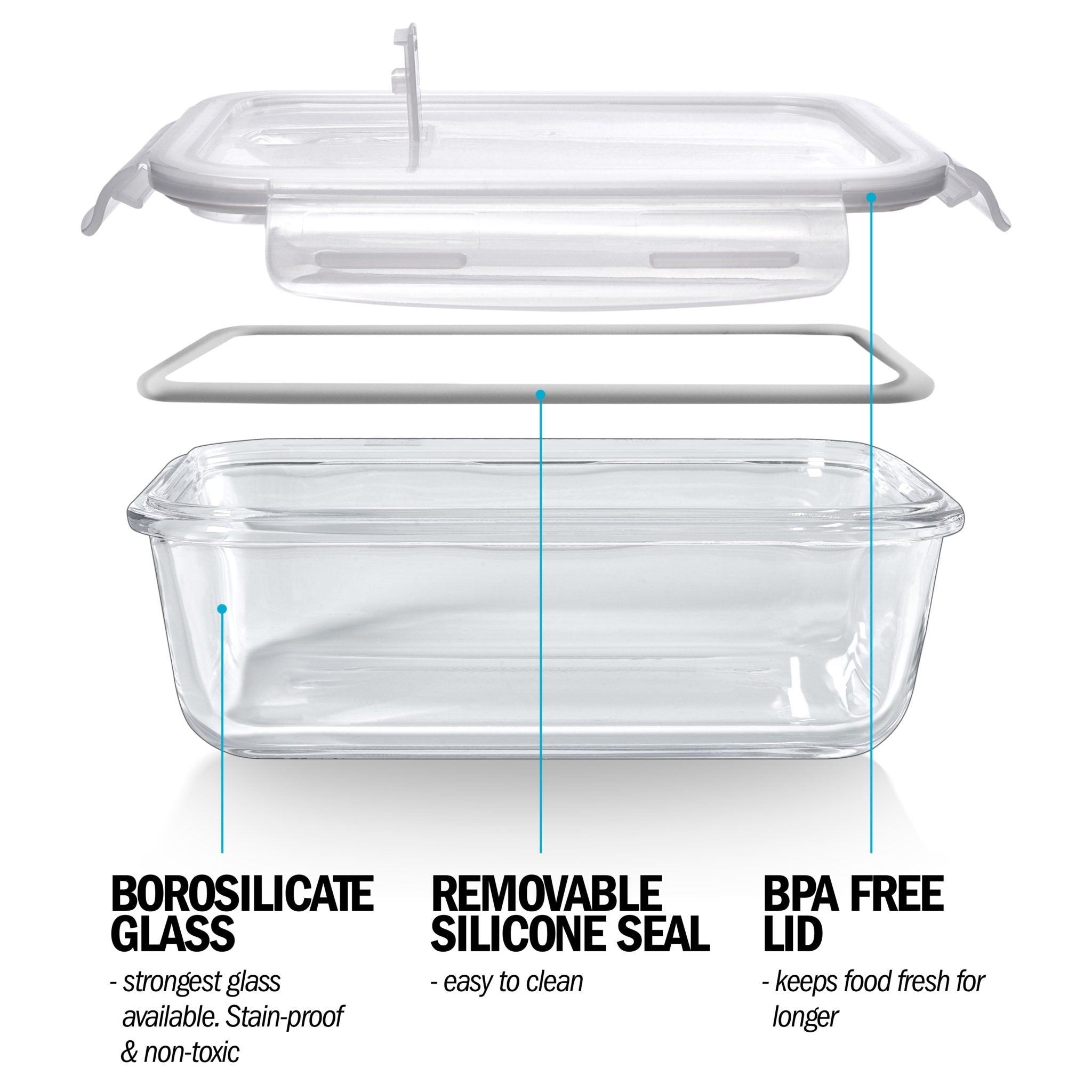 1-Compartment Glass Containers with Steam Vent Lids - 840ml - 5 PACK + 1 extra lid