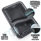 2-Compartment Reusable Containers with Airtight Lids 887ml