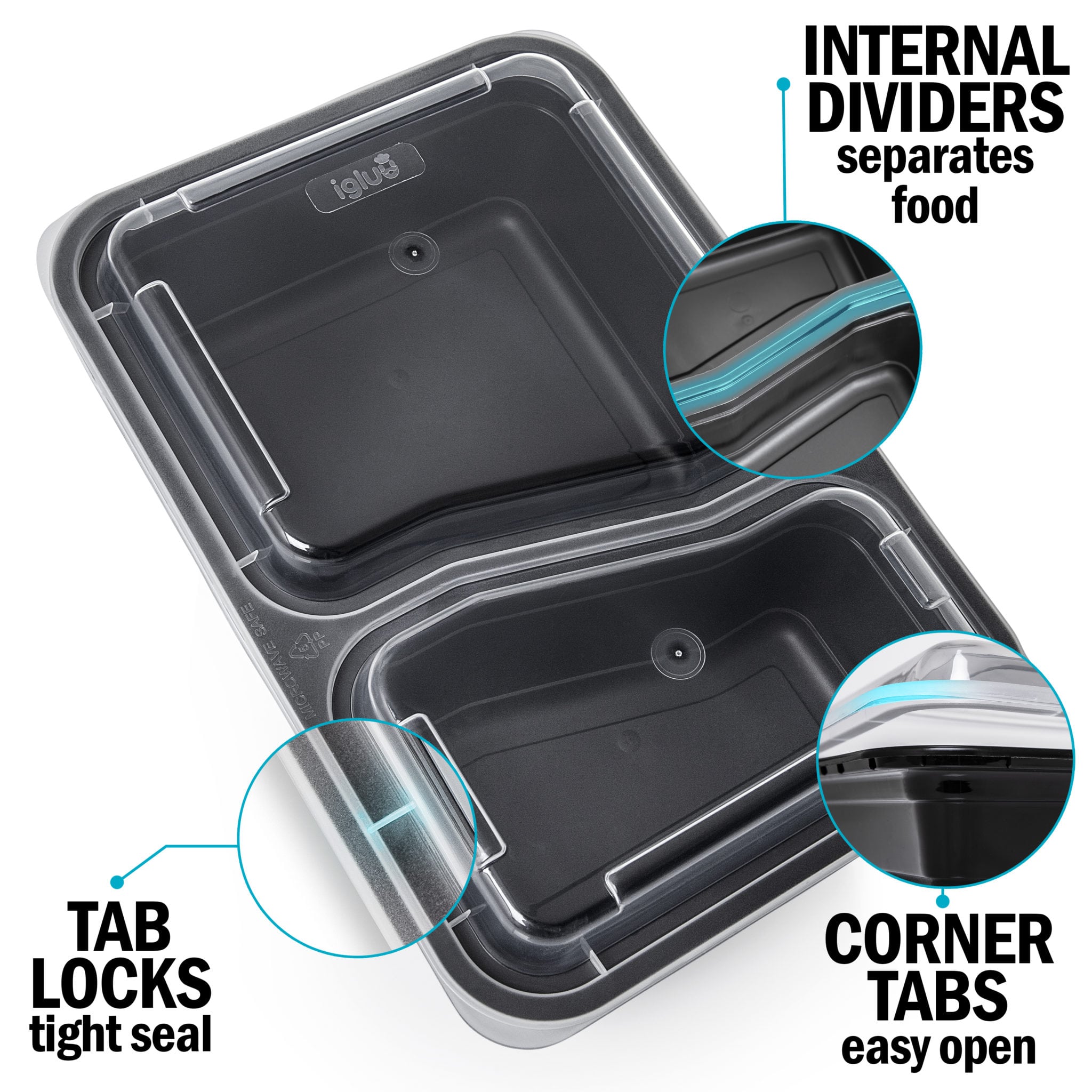 2-Compartment Reusable Containers with Airtight Lids 887ml