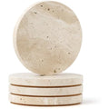 Set of 4 Round Travertine Marble Coasters